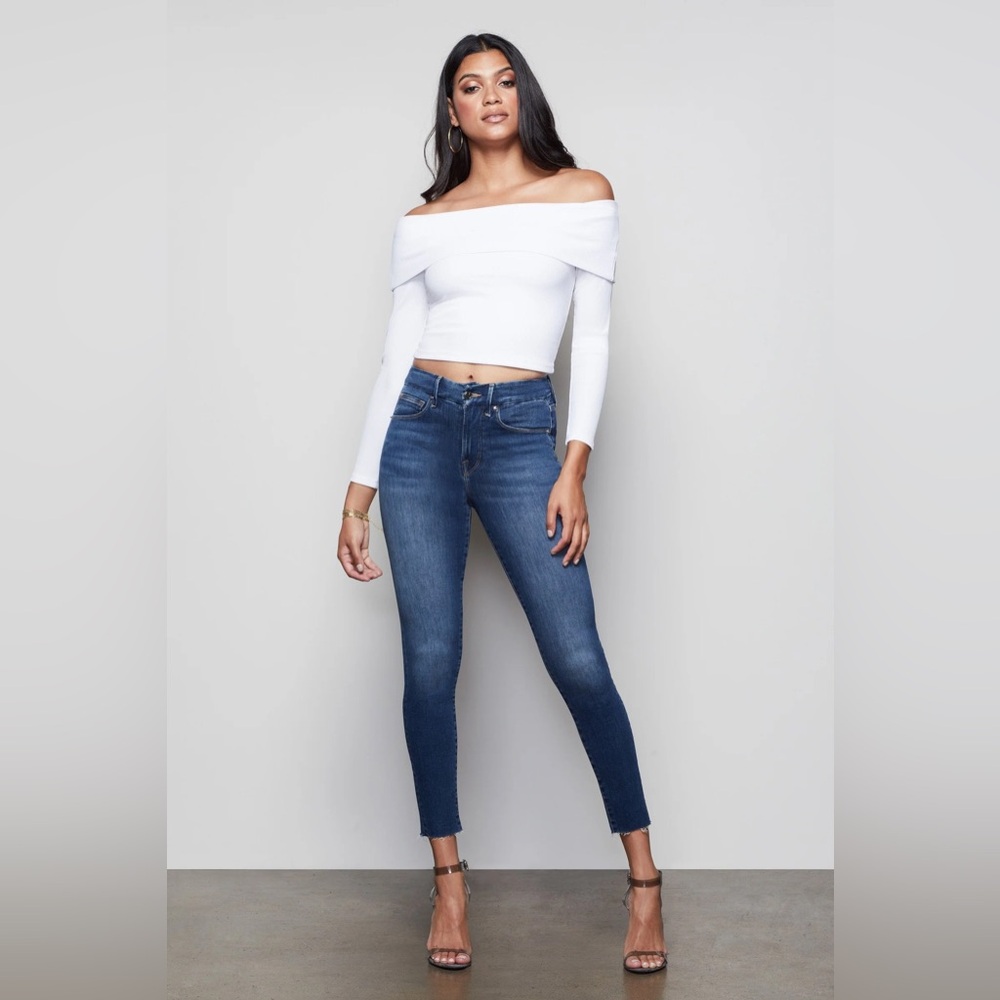 GOOD AMERICAN Good Waist Raw Edge Skinny Jeans Blue331 6/28 - Picture 1 of 8